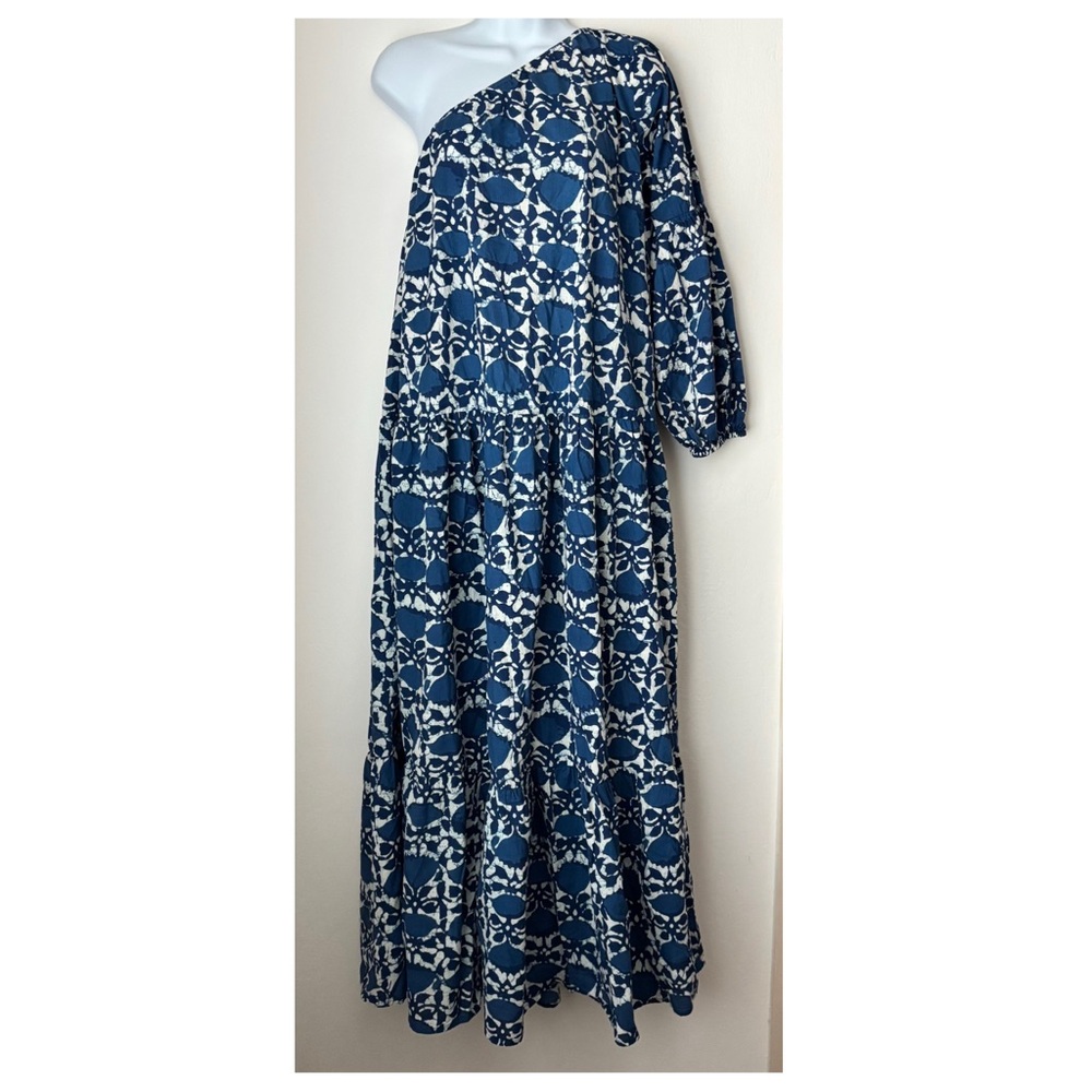 SoLe by Mare Sole Amore One Shoulder Tiered Maxi Dress Sz Large Blue Resortwear